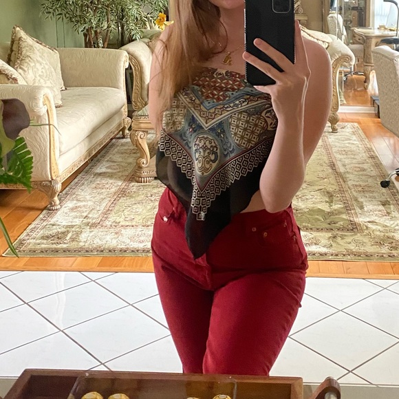 zara 90s full length jeans - zara red fared jeans - red 90s zara - Picture 4 of 8